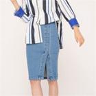 High-waist Slit-front Denim Skirt