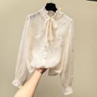 Tie-neck Star Embroidered Chiffon Blouse