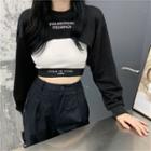 Mock Two-piece Lettering Cropped Pullover