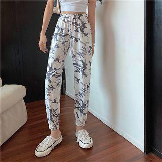 Drawstring-waist Camo Sweatpants White - One Size