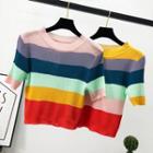 Rainbow-striped Knit Top