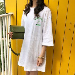 3/4-sleeve Sailboat Print T-shirt