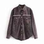 Rhinestone Beaded Denim Shirt Jacket