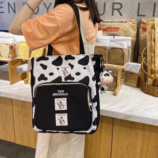 Cow Print Panel Crossbody Tote Bag