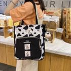 Cow Print Panel Crossbody Tote Bag
