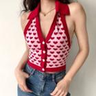Sleeveless V-neck Color-block Heart Halter Knit Tank Top