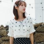 Short-sleeve Dotted Panel Blouse