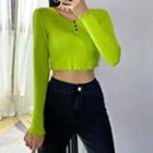Lettuce Edge Long-sleeve Cropped Henley Top