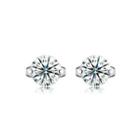 925 Sterling Silver Simple And Bright Cubic Zirconia Round Stud Earrings Silver - One Size