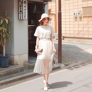 Set: Lace Top + Tulle-overlay Lace Skirt
