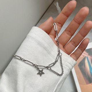 Star Layered Alloy Necklace Silver - One Size