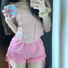 Buttoned Cropped Top + Drawstring Mini Shorts