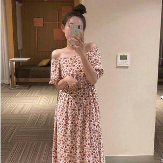 Floral Off Shoulder Maxi A-line Dress As Shown In Figure - One Size