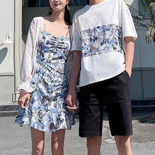 Couple Matching T-shirt / Shorts / Spaghetti Strap Mini A-line Dress / Light Jacket