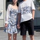 Couple Matching T-shirt / Shorts / Spaghetti Strap Mini A-line Dress / Light Jacket