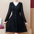 V-neck Long-sleeve Mini A-line Lace Dress