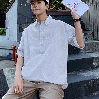 Couple Matching Elbow-sleeve Placket Shirt