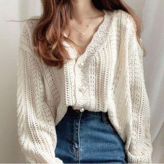Open-knit Buttoned Cardigan