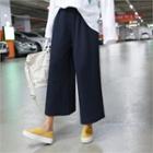Band-waist Embossed Wide-leg Pants