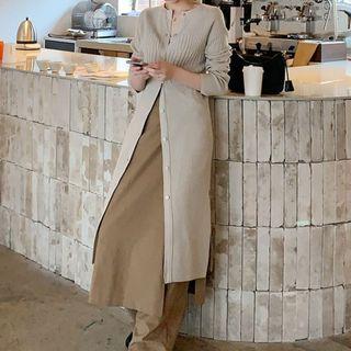 Plain Slit Long Knit Cardigan Almond - One Size