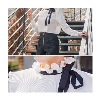 Frilled-collar Tie-detail Top