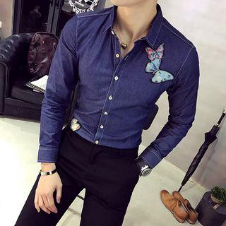 Embroidered Long Sleeve Denim Shirt