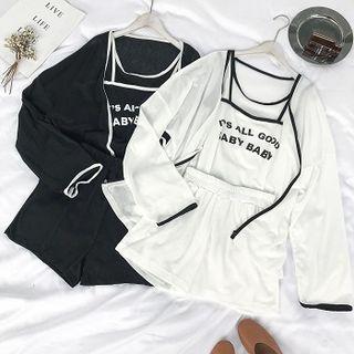 Set: Piped Light Jacket + Letter Tank Top + Shorts