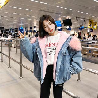 Fleece-lined Furry Trim Buttoned Denim Jacket