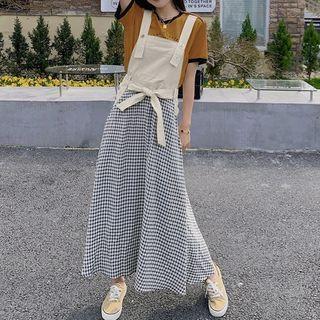 Plaid Panel Maxi A-line Overall Dress