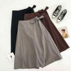 Plain High-waist Lace-up Skort