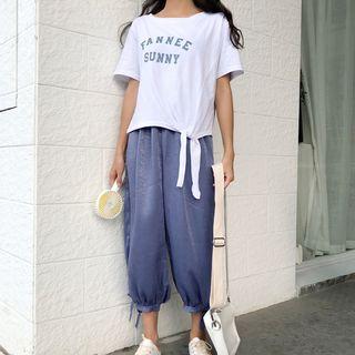 Set: Short-sleeve Lettering T-shirt + Harem Pants