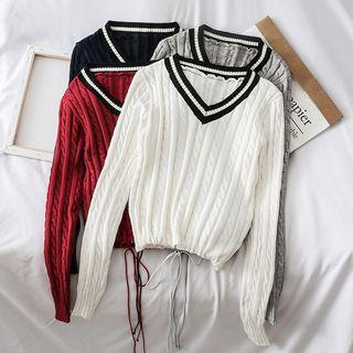 Drawstring-hem Cable-knit Top