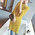 Pointelle Knit 3/4-sleeve Long Sweater