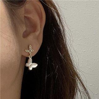 Butterfly Drop Earring 1 Pair - S925 Silver - Gold - One Size