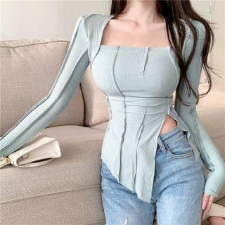 Long-sleeve Asymmetrical Slit Crop Top