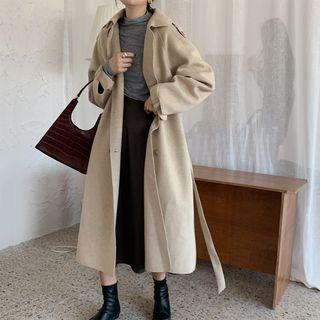 Tie-waist Plain Long Trench Coat