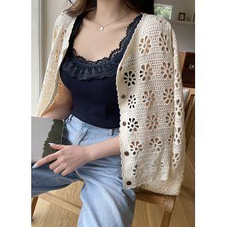 Scallop-edge Flower Crochet Cardigan