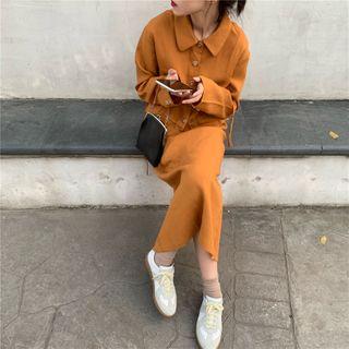 Plain Drawstring Jacket / Plain Midi Skirt