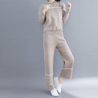 Set: Striped Knitted Hoodie + Cropped Straight-fit Pants