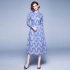 3/4-sleeve Midi A-line Lace Shirt Dress