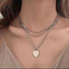 Heart Pendant Layered Alloy Necklace Set - Silver - One Size