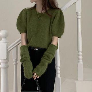 Set: Plain Short-sleeve Sweater + Half Gloves