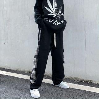Check Panel Drawstring Sweatpants
