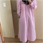 Lantern-sleeve Stripe Single Breasted Shirtdress