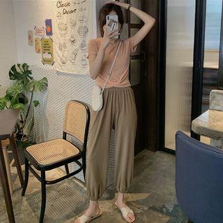 Short-sleeve Crisscross Hem T-shirt / Harem Pants