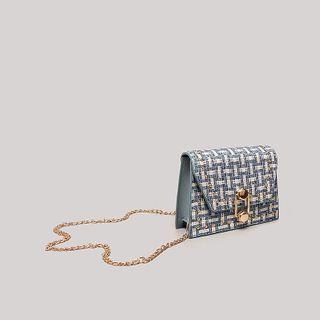 Set Of 2: Chain Plaid Flap Crossbody Bag