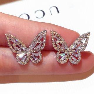 Rhinestone Butterfly Earring 1 Pair - Silver - One Size