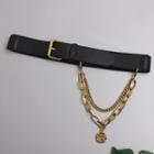 Faux Leather Belt With Chain Black & Gold - One Size