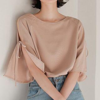 Elbow-sleeve Chiffon Top Mauve - One Size