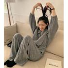 Drawstring-waist Zip-up Terry Knit Jumpsuit